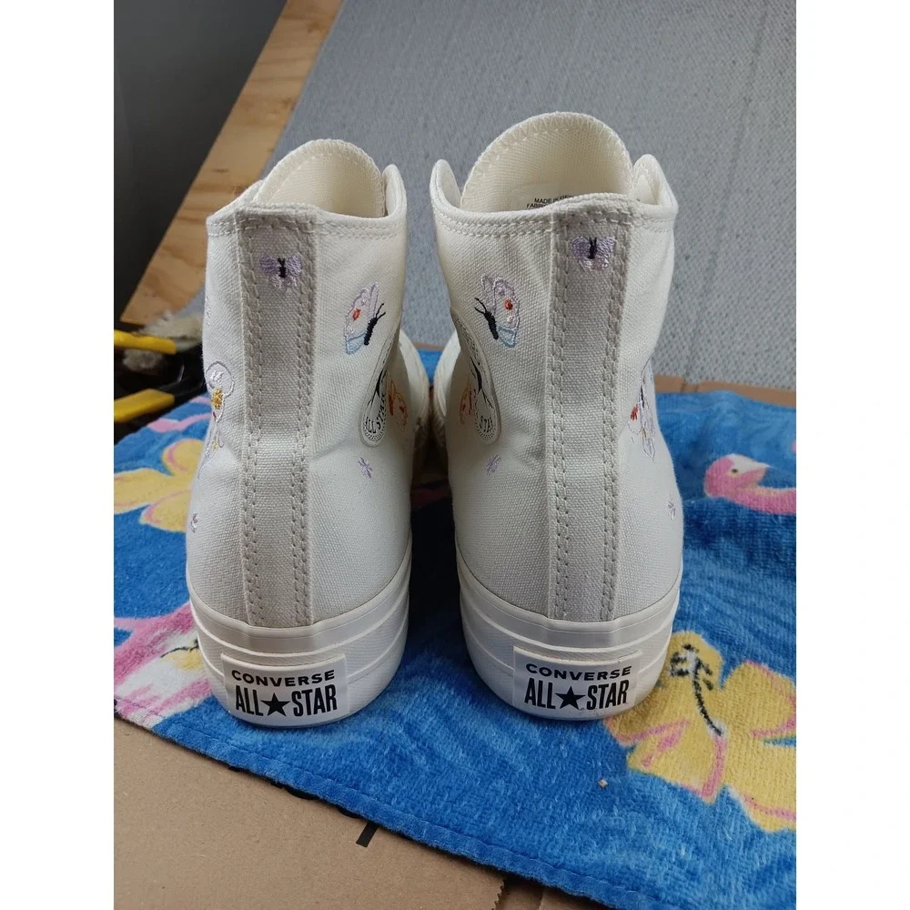 Converse All Star Lift Platform Women 10‎ White Butterfly Embroidered Y2K Hi-Top